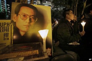 2010年1月刘晓波入狱后民主派支持者举行烛光守夜