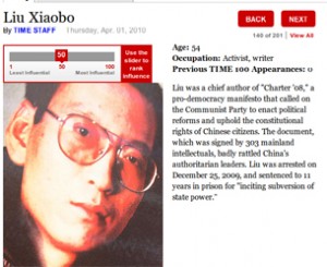 图片：《时代》年度最具影响力人物票选：刘晓波投票页面（心语屏幕截图）